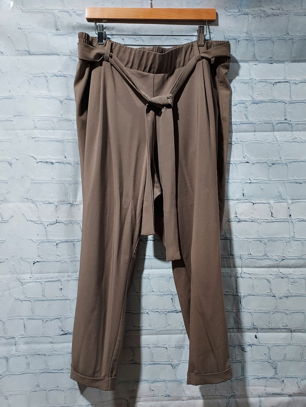 Torrid Womens Size 2 (2X) Pull On Pants Tie Belt Tan Brown Ankle Office Career